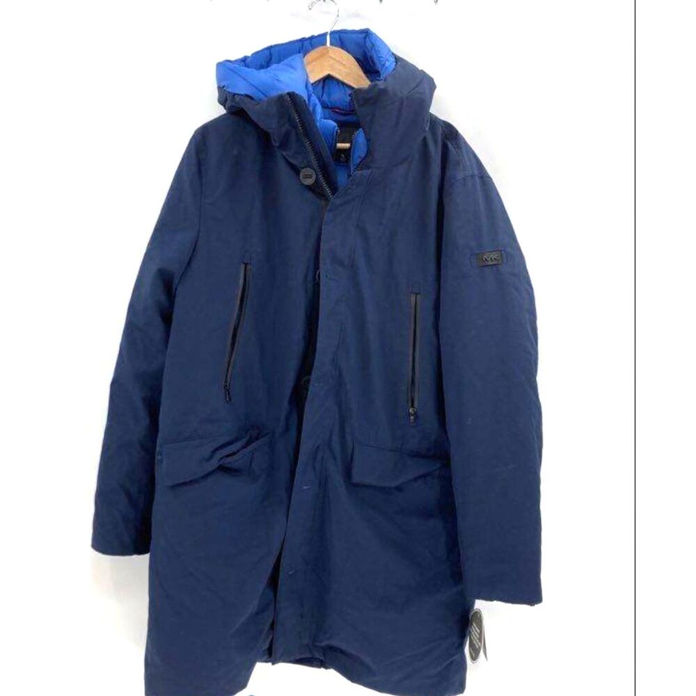 Michael Kors Men's Navy Blue Hooded Down Parka Jacket Size XL NWT